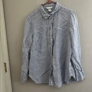 H&M Blue and White Striped linen Button-Down Shirt